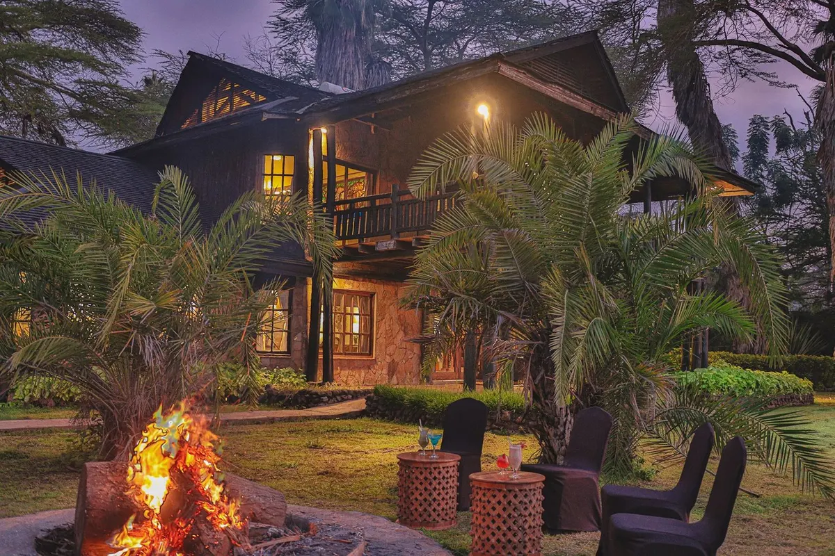 Kibo Villa at dusk with the fire pit